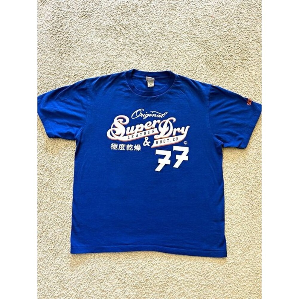 Superdry Mens XL Blue Original Leather Boot Co 77 Graphic T-Shirt Japan